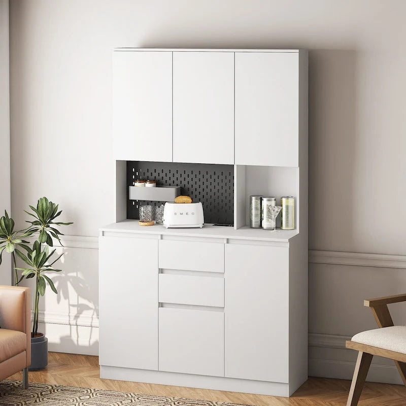 Freestanding Kitchen Storage Cabinet with Hutch