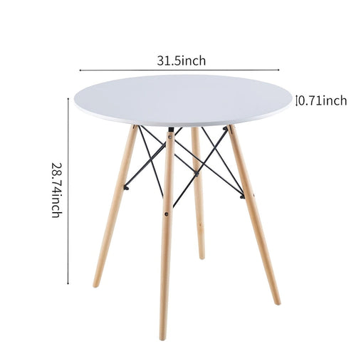 31.5" White Round Mid-Century Dining Table for 2-4