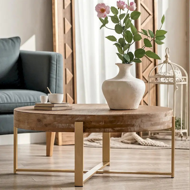48-Inch Industrial Coffee Table with Casters