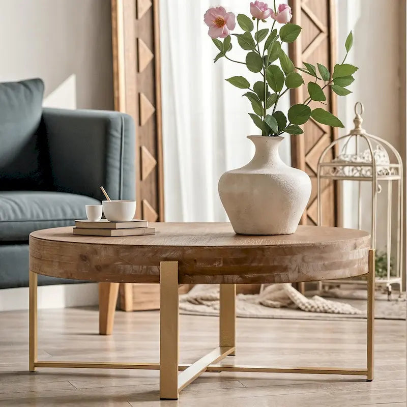 48-Inch Industrial Coffee Table with Casters