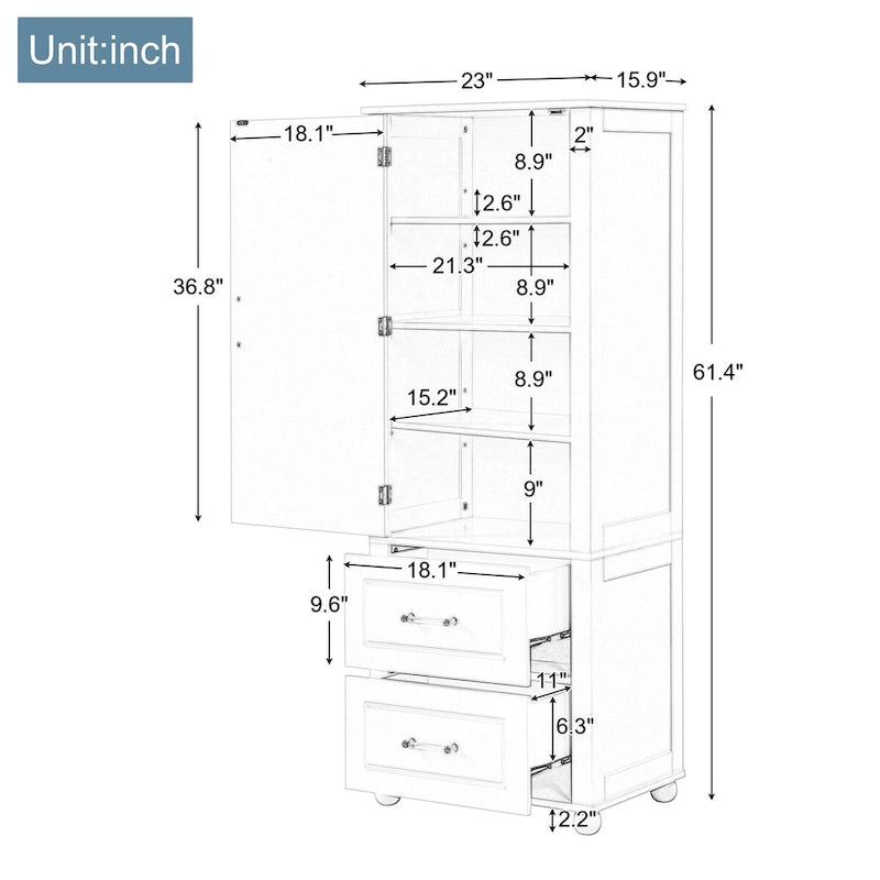 Bathroom Freestanding Storage Cabinet with Drawers and Adjustable Shelf