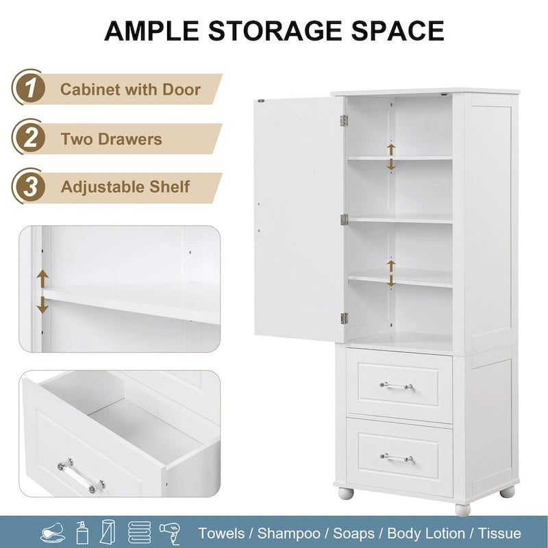 Bathroom Freestanding Storage Cabinet with Drawers and Adjustable Shelf