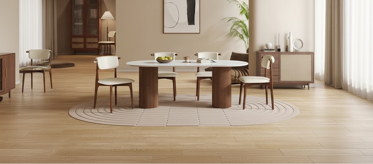 71 Modern Rectangular Dining Table with Stone Table-top, Wood Legs