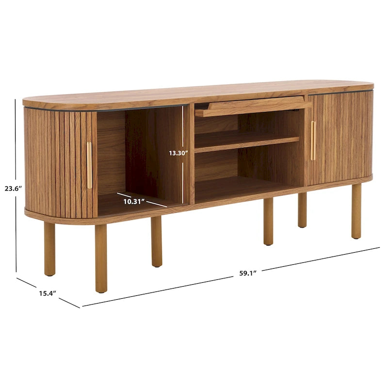 2 Tambour & 1 Glass Lift Door Media Stand - 59"W x 15"D x 24"H