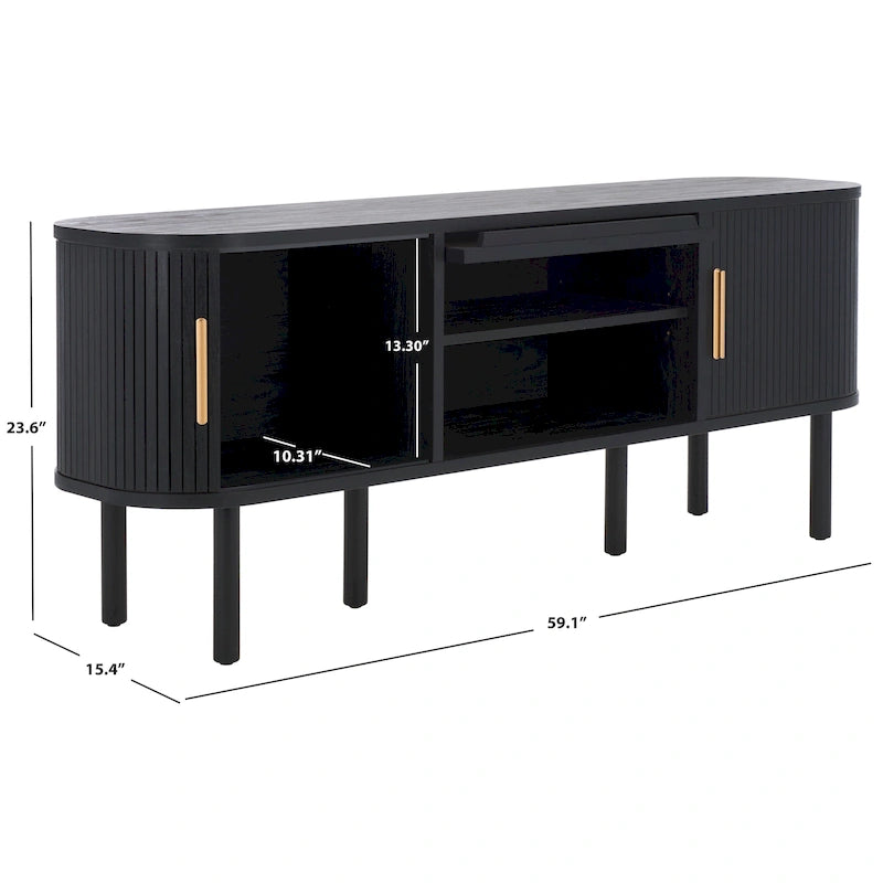 2 Tambour & 1 Glass Lift Door Media Stand - 59"W x 15"D x 24"H