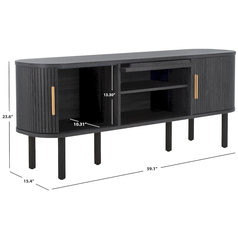 2 Tambour & 1 Glass Lift Door Media Stand - 59"W x 15"D x 24"H