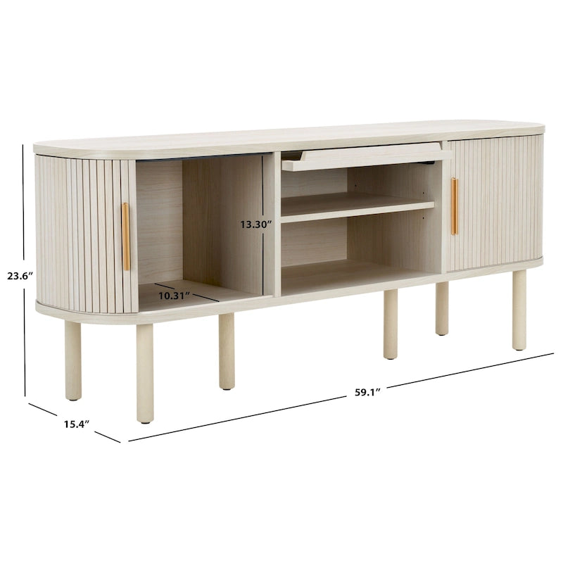2 Tambour & 1 Glass Lift Door Media Stand - 59"W x 15"D x 24"H