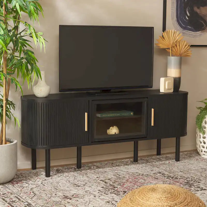 2 Tambour & 1 Glass Lift Door Media Stand - 59"W x 15"D x 24"H