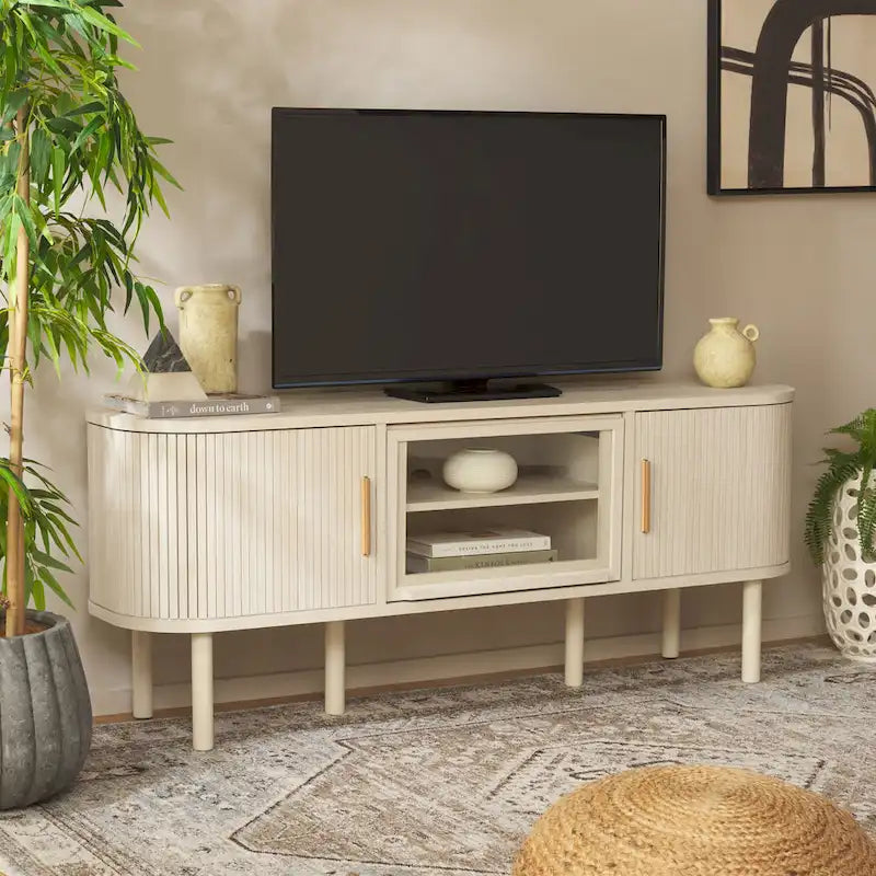 2 Tambour & 1 Glass Lift Door Media Stand - 59"W x 15"D x 24"H
