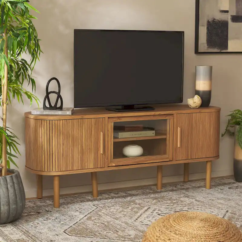 2 Tambour & 1 Glass Lift Door Media Stand - 59"W x 15"D x 24"H
