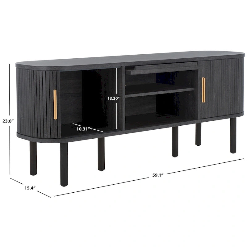 2 Tambour & 1 Glass Lift Door Media Stand - 59"W x 15"D x 24"H