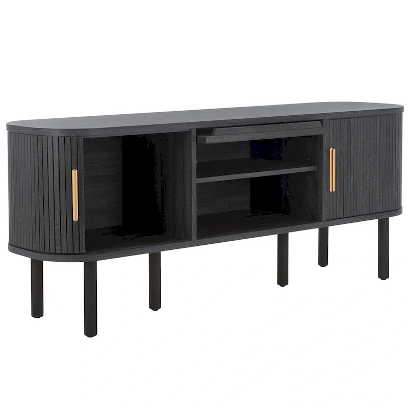 2 Tambour & 1 Glass Lift Door Media Stand - 59"W x 15"D x 24"H
