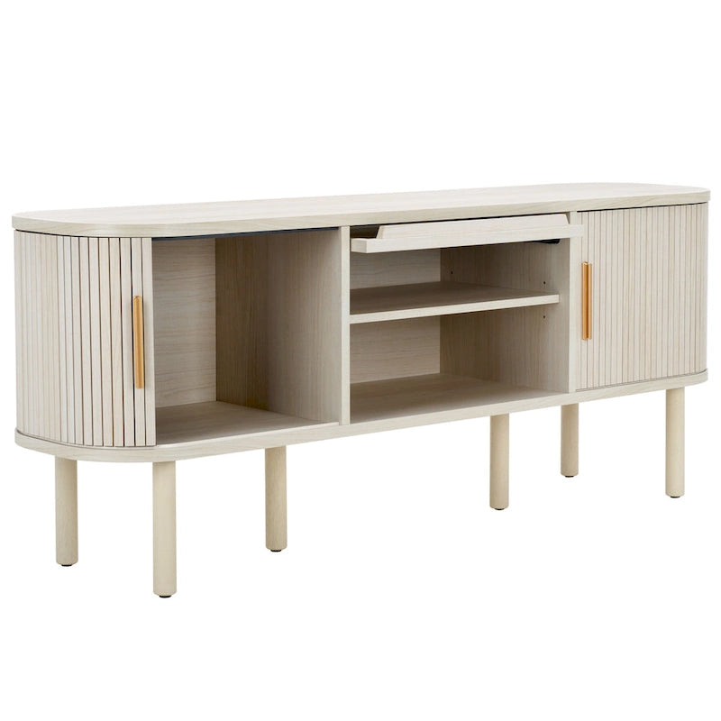 2 Tambour & 1 Glass Lift Door Media Stand - 59"W x 15"D x 24"H
