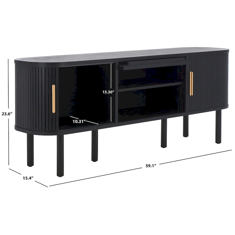 2 Tambour & 1 Glass Lift Door Media Stand - 59"W x 15"D x 24"H