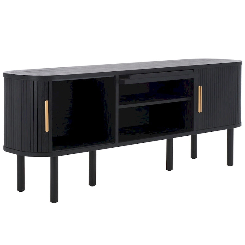 2 Tambour & 1 Glass Lift Door Media Stand - 59"W x 15"D x 24"H