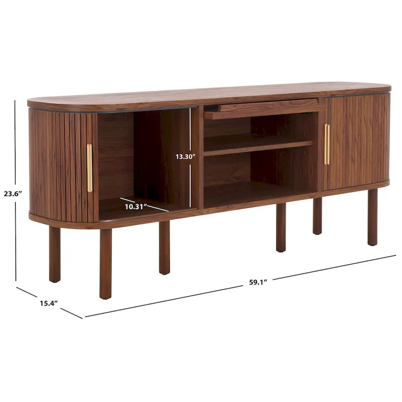 2 Tambour & 1 Glass Lift Door Media Stand - 59"W x 15"D x 24"H