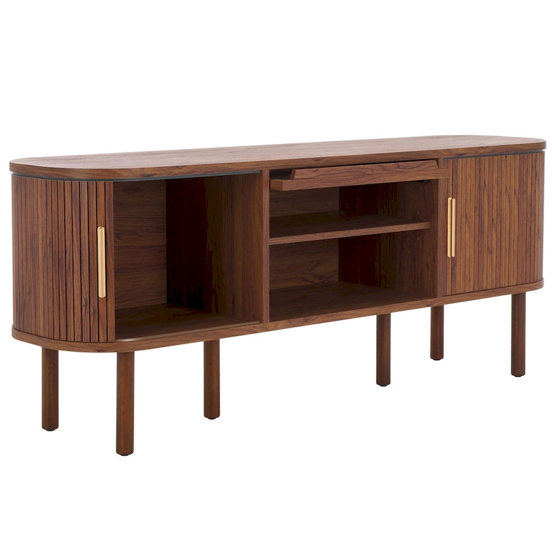 2 Tambour & 1 Glass Lift Door Media Stand - 59"W x 15"D x 24"H